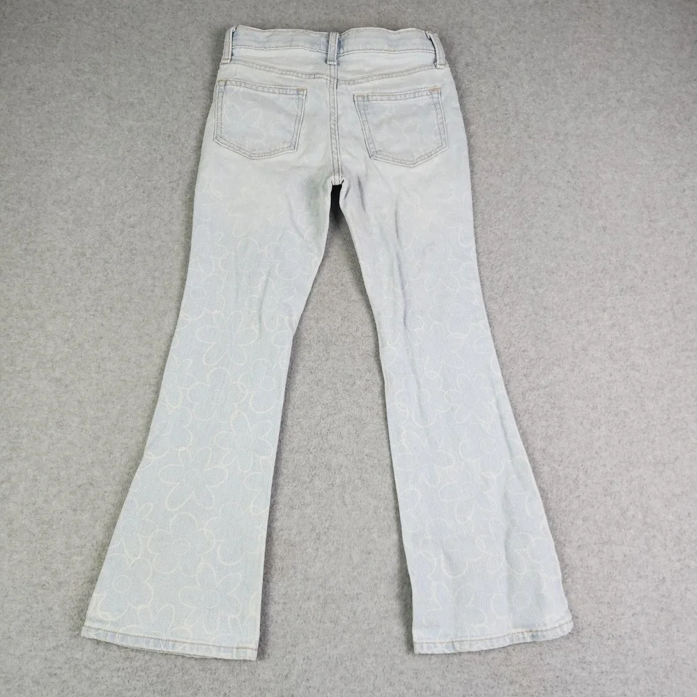Old Navy Flare Jeans Girls Size 10 Blue Denim Floral High Rise‎ Adjustable Waist